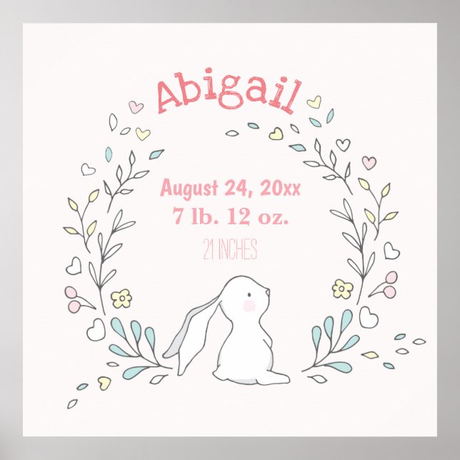 Poster Coelhinho bonito em uma coroa - Nascimento Stats N (Frente)