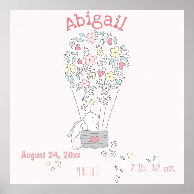 Poster Coelhinho Bonito no Ar Balão de Nascimento Stats A (Frente)