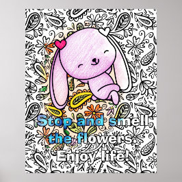 Poster Coelhinho Bonito Soltando em Flores Corantes De Ad