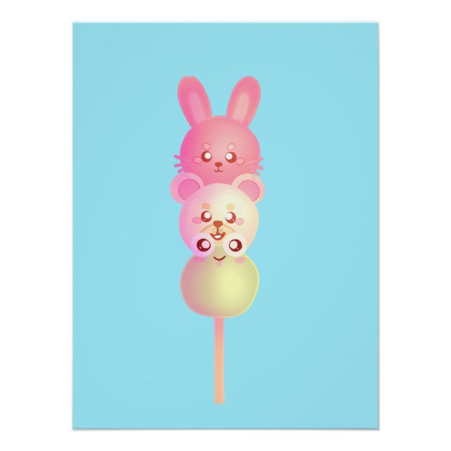 Póster Coelhinho Bonito, Urso E Sapo Dango Glossy Poster (Frente)