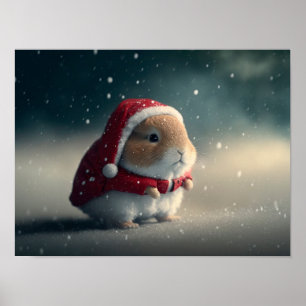 Poster Coelhinho bonito vestindo um chapéu de Papai Noel