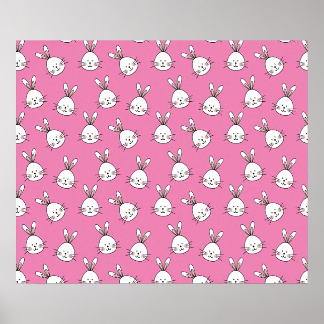 Poster Coelhinho branco e bonito da Páscoa a rosa (Frente)