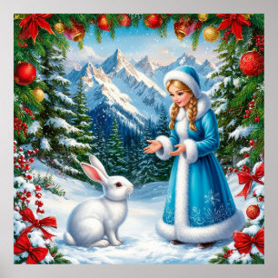Poster Coelhinho Branco e Donzela de Neve na Floresta de 