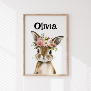 Póster Coelhinho de Bebê Personalizado com Terra Floral