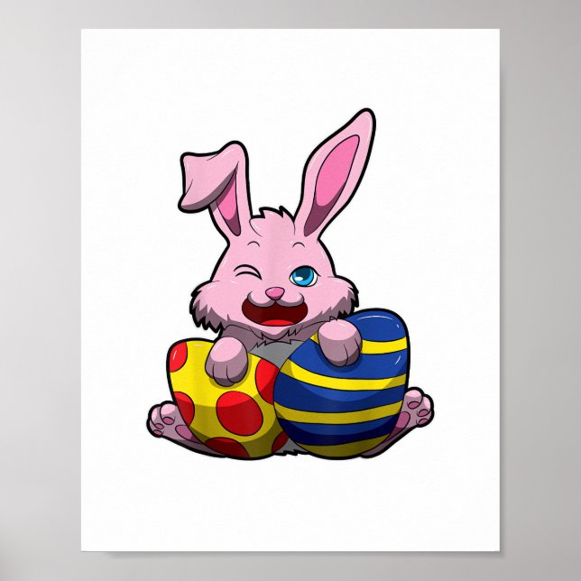 Poster Coelhinho de Páscoa bonito com Ovos Coloridos - Fe (Frente)