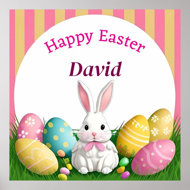 Poster Coelhinho De Páscoa Bonito Com Ovos Decorativos (Frente)