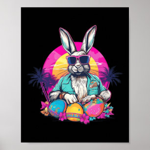 Poster Coelhinho De Páscoa Bonito Retro Miami Parece Ovos