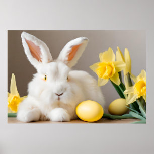 Poster Coelhinho de Páscoa com Daffodils e Ovos de Páscoa