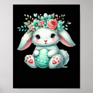 Poster Coelhinho De Páscoa Com Meninas De Coroa Flores Fl