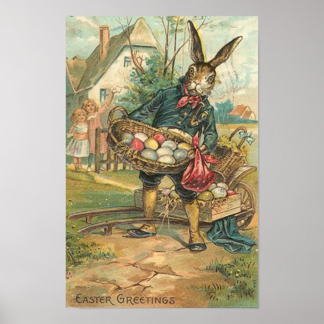 Poster Coelhinho De Páscoa Com Ovos Para Crianças Vintage (Frente)