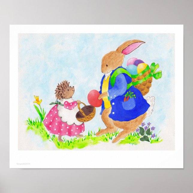 Poster Coelhinho de Páscoa e ouriço de pelúcia (Frente)