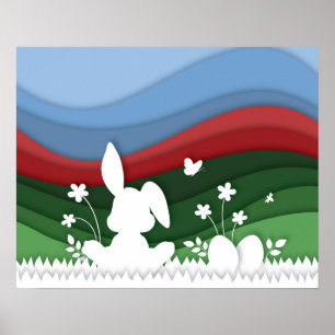Poster Coelhinho de páscoa na primavera verde-sombra