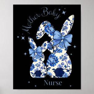 Poster Coelhinho do Laço Azul Floral Páscoa Mãe By1