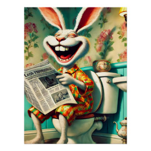 Póster Coelhinho Engraçado na Arte do Banheiro