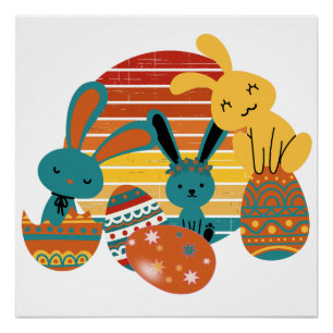 Póster Coelhinho Feliz, Ovo de Páscoa, Poster