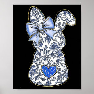 Poster Coelhinho Floral Chinoiserie de Páscoa Com Laço Az