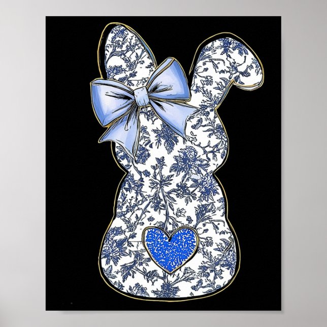 Poster Coelhinho Floral Chinoiserie de Páscoa Com Laço Az (Frente)