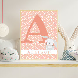 Poster Coelhinho Fofo & Bolinhas Personalizado Quarto de 