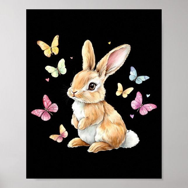 Poster Coelhinho fofo da Páscoa borboleta Coelho Páscoa f (Frente)