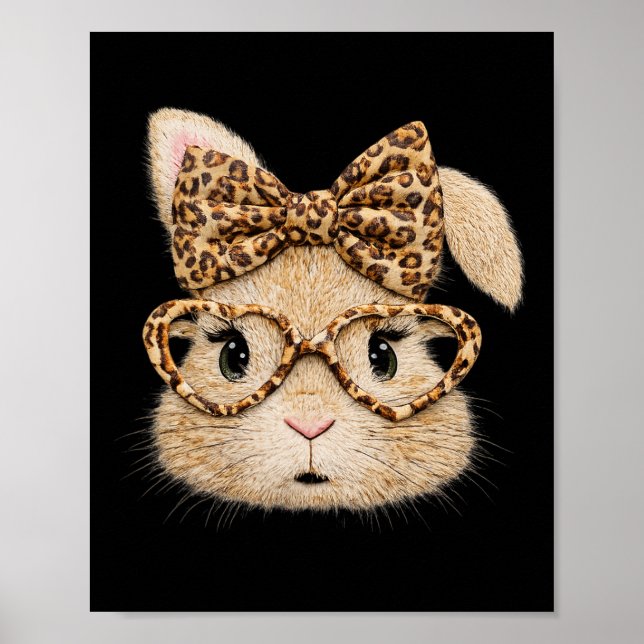 Poster Coelhinho Leopardo Coquete de Páscoa Feliz Retrô (Frente)