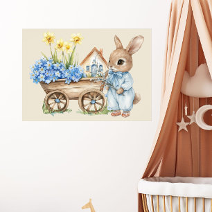 Poster Coelhinho Personalizado com Flores Azuis