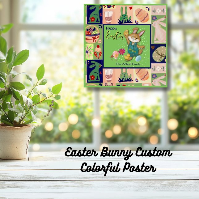 Poster Coelhinho Personalizado da Páscoa Colorido (Easter Bunny Custom Colorful Poster)