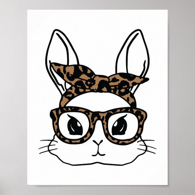 Poster Coelhinho Rosto Leopardo Óculos de Páscoa Meninas  (Frente)