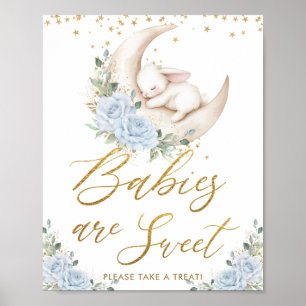 Poster Coelhinhos Azuis Florais da Lua são Doce