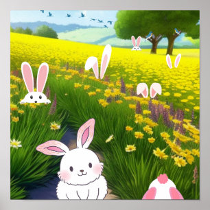 Poster Coelhinhos bonitos em um campo