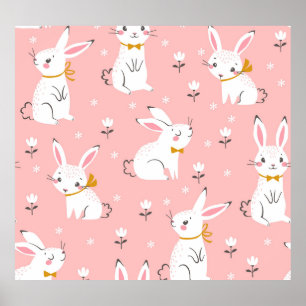 Poster Coelhinhos Brancos: Floral Bonita Sem Semente