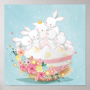 Poster Coelhinhos de Cores Aquáticas no Ovo de Páscoa F