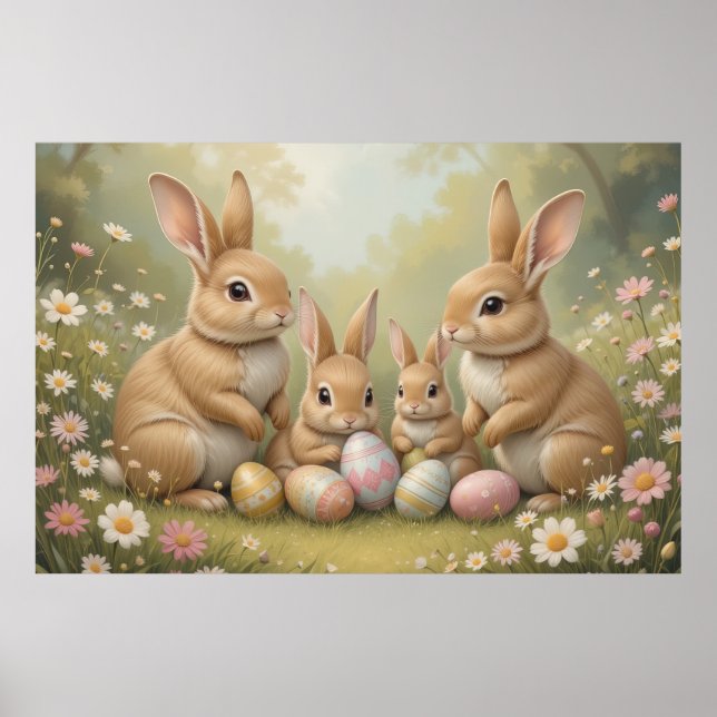 Poster Coelhinhos de Páscoa Adoráveis em Animais da Prima (Frente)