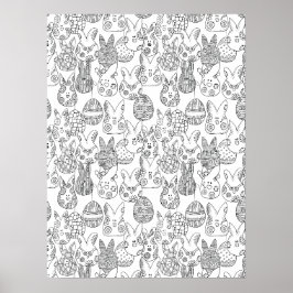 Poster Coelhinhos de Páscoa e Ovos Grande Coloração de Ad