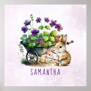 Poster Coelhinhos Fofos Personalizados Menina Páscoa