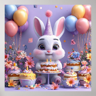 Poster Coelho Adorável Comemora Aniversário