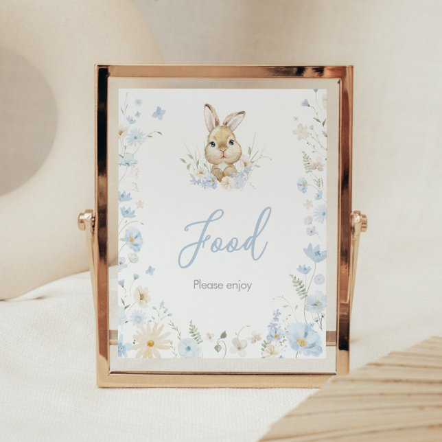 Poster Coelho Azul Comida De Chá de fraldas Algures (Blue Somebunny Rabbit Baby Shower Food Sign)