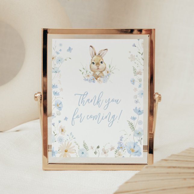 Poster Coelho Azul Um Pouco Obrigado por vir (Blue Somebunny Rabbit Baby Shower Thank you for Coming Sign)