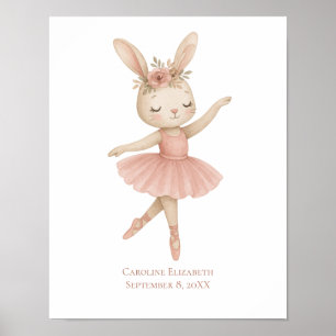 Poster Coelho Bailarina Rosa Meninas Quarto de Bebê Infan