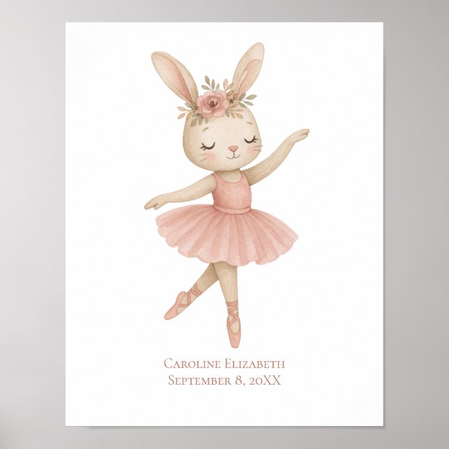 Poster Coelho Bailarina Rosa Meninas Quarto de Bebê Infan (Frente)