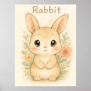 Poster Coelho Bonito - Animal de Ensino Molhado