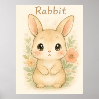 Poster Coelho Bonito - Animal de Ensino Molhado