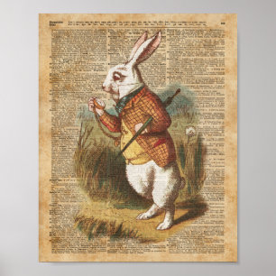 Póster Coelho branco Alice na arte do vintage do país da