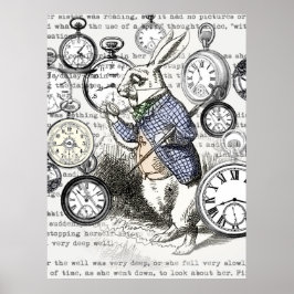 Póster Coelho Branco Alice Relógios Arte Mundo das Maravi