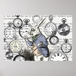 Póster Coelho Branco Alice Relógios Arte Mundo das Maravi