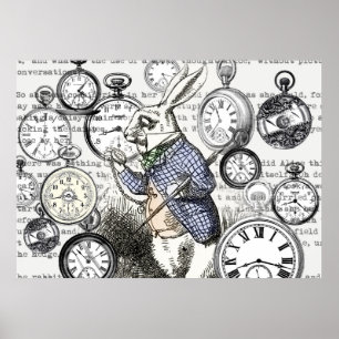 Póster Coelho Branco Alice Relógios Arte Mundo das Maravi