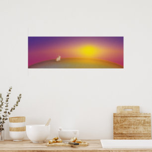 Poster Coelho Branco Bonito no Monte Grassy no nascer do