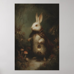 Poster Coelho Branco com Colete e Relógio de Bolso, Gótic