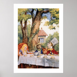 Poster Coelho Branco e Chapéu Vintage Alice Wonderland