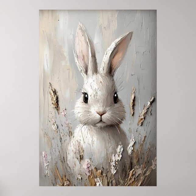 Poster Coelho Bunny Flor Boho Retrato Impressão, Páscoa (Frente)