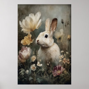 Poster Coelho Bunny Floral Antigo, Páscoa